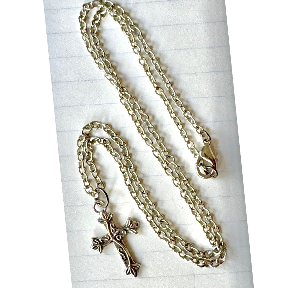 Cross Charm Necklace Silver tone 18 inch